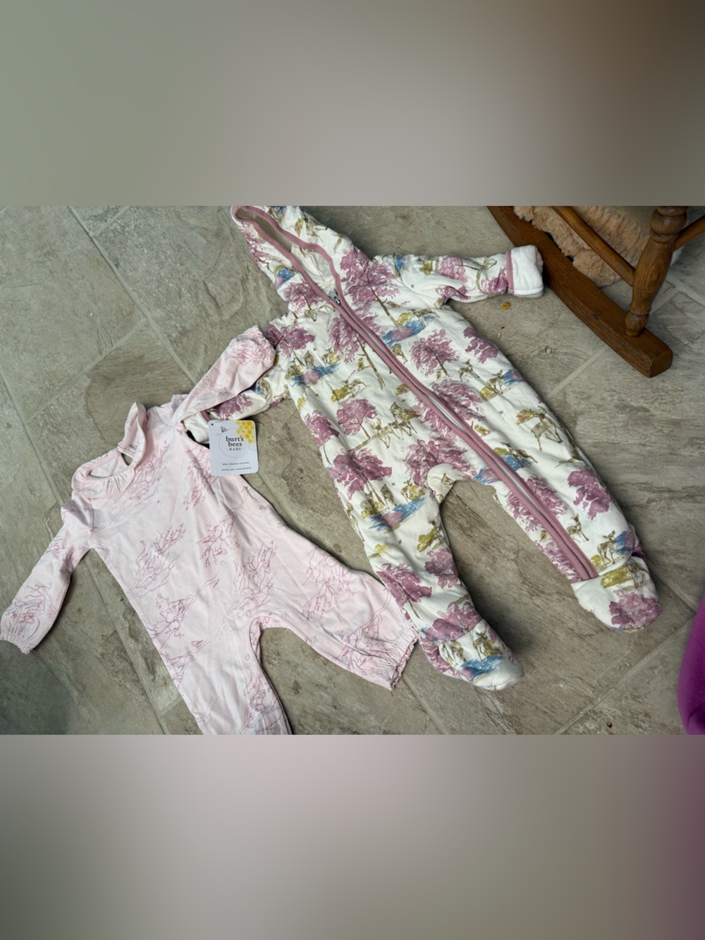 Burt’s Bee Baby 2 Coveralls and 1 Bunting Suit Baby girl 6/9 Months